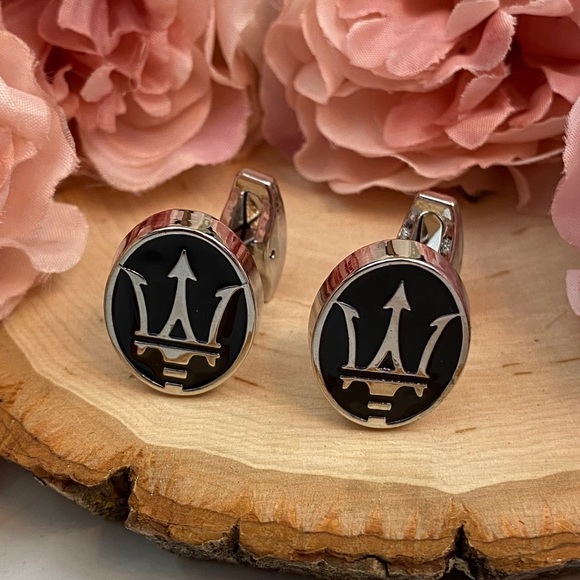 Black & Silver Maserati Logo Cufflinks - Picture 8 of 16
